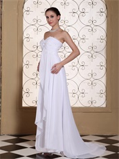 Sweetheart Lace Up Back Floor Length White Chiffon Gathering Evening Dress