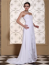 Sweetheart Lace Up Back Floor Length White Chiffon Gathering Evening Dress