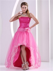 Sequins Bodice High Low Design Sparkle Hot Pink Tulle Prom Dress B2C Mode