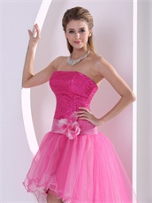 Sequins Bodice High Low Design Sparkle Hot Pink Tulle Prom Dress B2C Mode