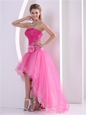 Sequins Bodice High Low Design Sparkle Hot Pink Tulle Prom Dress B2C Mode