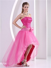 Sequins Bodice High Low Design Sparkle Hot Pink Tulle Prom Dress B2C Mode