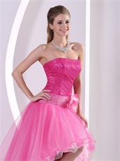 Sequins Bodice High Low Design Sparkle Hot Pink Tulle Prom Dress B2C Mode