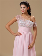 Asymmetrical Straps Midsection Translucent Sequin Inside Skirt Baby Pink Prom Dress