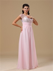 Asymmetrical Straps Midsection Translucent Sequin Inside Skirt Baby Pink Prom Dress