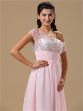 Asymmetrical Straps Midsection Translucent Sequin Inside Skirt Baby Pink Prom Dress