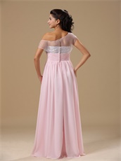 Asymmetrical Straps Midsection Translucent Sequin Inside Skirt Baby Pink Prom Dress