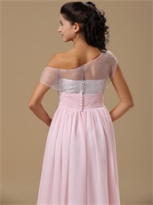 Asymmetrical Straps Midsection Translucent Sequin Inside Skirt Baby Pink Prom Dress