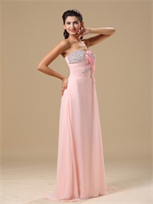 Sweetheart Silver Beading Little Flowers Decorate Pink Long Formal Evening Dress