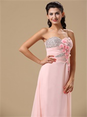 Sweetheart Silver Beading Little Flowers Decorate Pink Long Formal Evening Dress