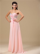 Sweetheart Silver Beading Little Flowers Decorate Pink Long Formal Evening Dress