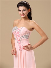 Sweetheart Silver Beading Little Flowers Decorate Pink Long Formal Evening Dress