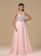 Rolled Beaded Upper Part Empire Waist Baby Pink Prom Gowns Essentials