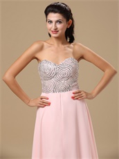 Rolled Beaded Upper Part Empire Waist Baby Pink Prom Gowns Essentials