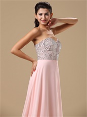 Rolled Beaded Upper Part Empire Waist Baby Pink Prom Gowns Essentials