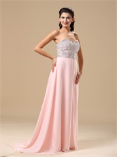 Rolled Beaded Upper Part Empire Waist Baby Pink Prom Gowns Essentials
