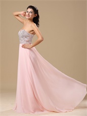 Rolled Beaded Upper Part Empire Waist Baby Pink Prom Gowns Essentials