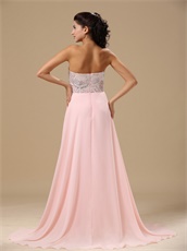 Rolled Beaded Upper Part Empire Waist Baby Pink Prom Gowns Essentials