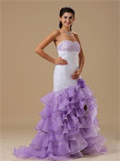 Particular Purple Ruffles Layers High Low Skirt White Mermaid Cocktail Dress