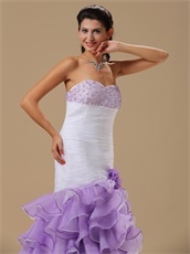 Particular Purple Ruffles Layers High Low Skirt White Mermaid Cocktail Dress