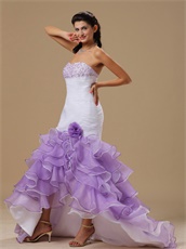 Particular Purple Ruffles Layers High Low Skirt White Mermaid Cocktail Dress