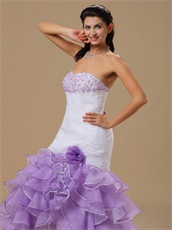 Particular Purple Ruffles Layers High Low Skirt White Mermaid Cocktail Dress