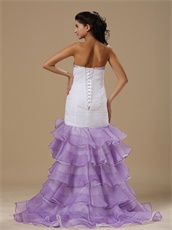 Particular Purple Ruffles Layers High Low Skirt White Mermaid Cocktail Dress