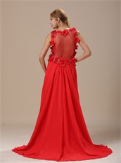 Glamorous Deep V-Neck Hand Made Flowers With Beading Decorate Red Prom Dress