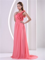 Practical One Shouler Handwork Flowers Watermelon Girlish Vacation Prom Dress Website