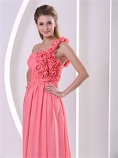 Practical One Shouler Handwork Flowers Watermelon Girlish Vacation Prom Dress Website