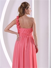 Practical One Shouler Handwork Flowers Watermelon Girlish Vacation Prom Dress Website