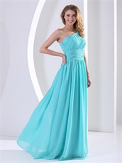 Left Single Strap Floor Length Aque Blue Formal Evening Dress High Quality