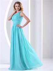 Left Single Strap Floor Length Aque Blue Formal Evening Dress High Quality