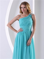 Left Single Strap Floor Length Aque Blue Formal Evening Dress High Quality