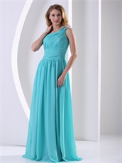 Left Single Strap Floor Length Aque Blue Formal Evening Dress High Quality