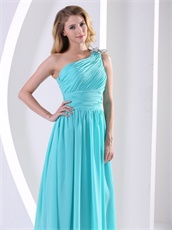 Left Single Strap Floor Length Aque Blue Formal Evening Dress High Quality