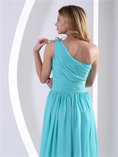 Left Single Strap Floor Length Aque Blue Formal Evening Dress High Quality