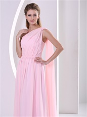 Stars Same Style One Shoulder Baby Pink Chiffon Prom Dress Watteau Train