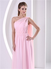 Stars Same Style One Shoulder Baby Pink Chiffon Prom Dress Watteau Train