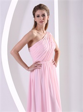 Stars Same Style One Shoulder Baby Pink Chiffon Prom Dress Watteau Train