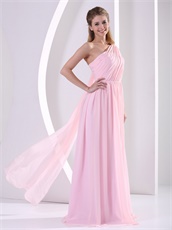 Stars Same Style One Shoulder Baby Pink Chiffon Prom Dress Watteau Train