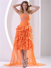 Thick Ruffles Skirt Orange Celebrity Prom Dresses With Detachable Train