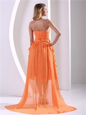 Thick Ruffles Skirt Orange Celebrity Prom Dresses With Detachable Train