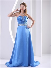 Plicated Neckline Without Straps Sweep Train Skirt Sky Blue Dance Dress