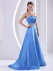Plicated Neckline Without Straps Sweep Train Skirt Sky Blue Dance Dress
