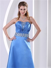 Plicated Neckline Without Straps Sweep Train Skirt Sky Blue Dance Dress
