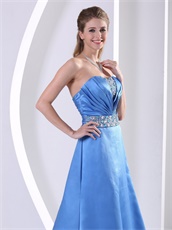 Plicated Neckline Without Straps Sweep Train Skirt Sky Blue Dance Dress