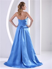 Plicated Neckline Without Straps Sweep Train Skirt Sky Blue Dance Dress