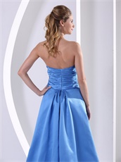 Plicated Neckline Without Straps Sweep Train Skirt Sky Blue Dance Dress