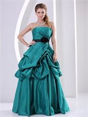 Strapless Bubble Long Tuequoise Formal Evening Dress With Black Sash